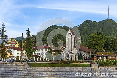 Notre Dame Cathedral Catholic Holy Rosary in Sapa Vietnam Editorial Stock Photo