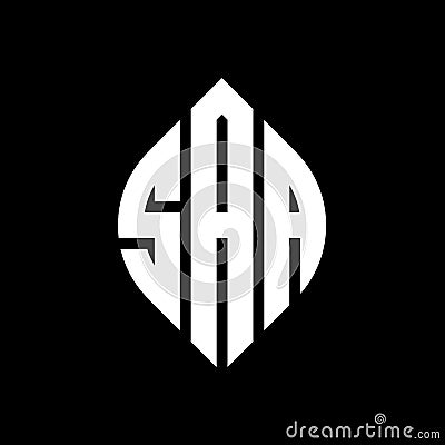 SAA circle letter logo design with circle and ellipse shape. SAA ellipse letters with typographic style. The three initials form a Vector Illustration
