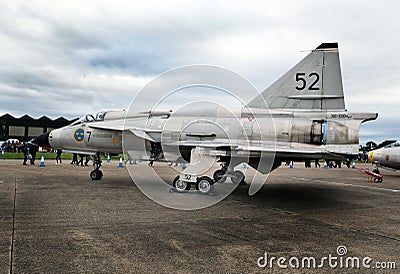 SAAB 37 Viggen at Scampton air show on 10 September, 2017. Lincolnshire active Royal Air force base. Editorial Stock Photo