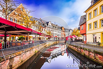 Saarburg, Germany - Old town and touristic Saar River banks Editorial Stock Photo