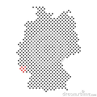 Saarland with red dots on simplified map of Germany Stock Photo