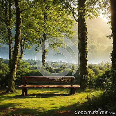 Saarland, Sankt Wendel, Germany - Relax bench on a premium hiking trail with views of the Saarland landscape made with Stock Photo