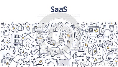 Saas Doodle Banner Vector Illustration