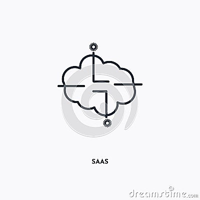 Saas outline icon. Simple linear element illustration. Isolated line saas icon on white background. Thin stroke sign can be used Vector Illustration