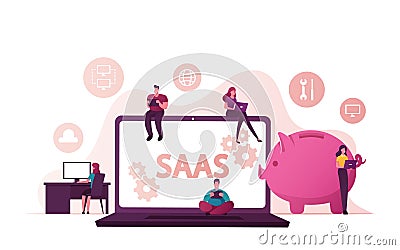 Saas Software as a Service Cloud Application Access Internet Subscription Basis Centrally Hosted on-demand Software Vector Illustration