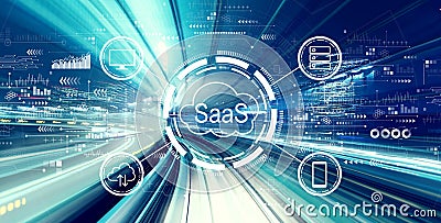 SaaS - software as a service concept with high speed motion blur Stock Photo