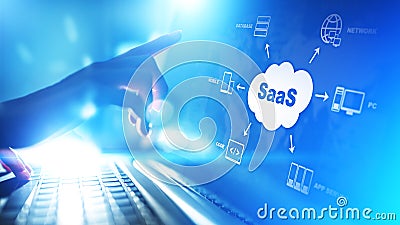 SaaS - Software as a service, on demand. Internet and technology concept on virtual screen. Stock Photo