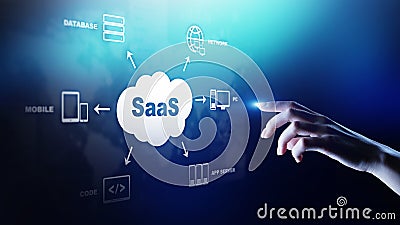 SaaS - Software as a service, on demand. Internet and technology concept on virtual screen. Stock Photo