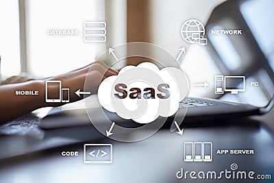 SaaS, Software as a Service. Internet and networking concept. Stock Photo