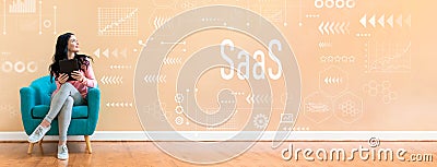 SaaS with woman using a tablet Stock Photo