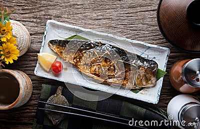 Saba mackerel fish grill with teriyaki sauce. Stock Photo