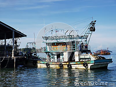 Outdoor scenery during day time with fisherman boats and ships near Todak Waterfront. Editorial Stock Photo