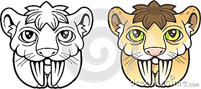 Cute Saber toothed tiger, funny picture, coloring book Vector Illustration