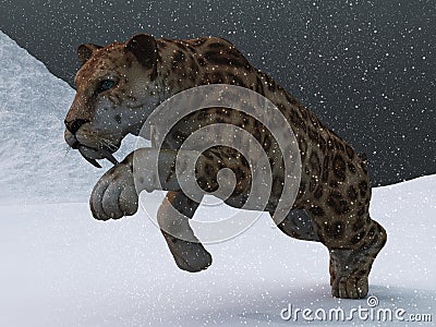 Sabre-toothed tiger in ice age blizzard Stock Photo