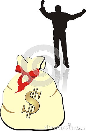 Sac with dollars. Silhouette of man Vector Illustration