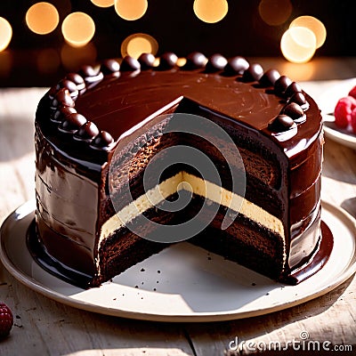 Sacher Torte , traditional popular sweet dessert cake Stock Photo