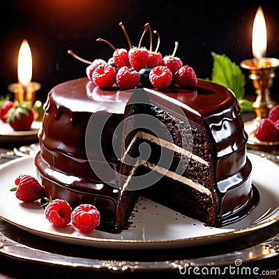 Sacher Torte , traditional popular sweet dessert cake Stock Photo