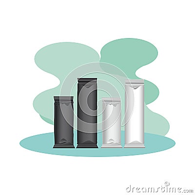 Sachets packings products isolated icons Vector Illustration