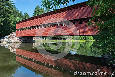 Sachs Bridge With Reflection In the Water in Gettysburg, Pennsylvania Stock Photo