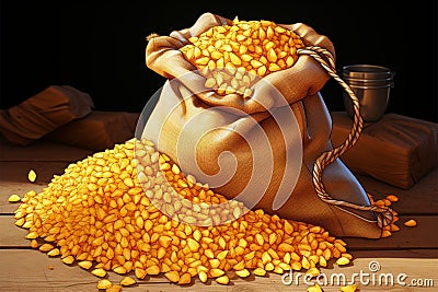 A sack of corn grains, illustrated in a lifelike cartoon style Stock Photo