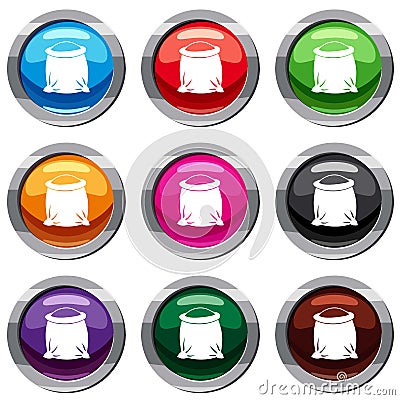 Sack full of flour set 9 collection Vector Illustration