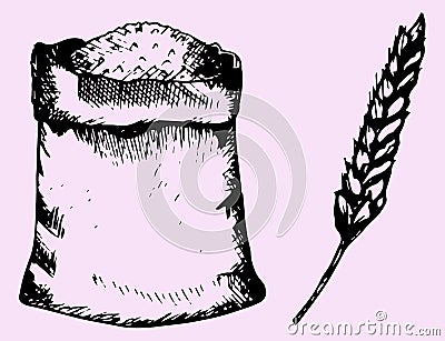 Sack of the grain, spike Vector Illustration