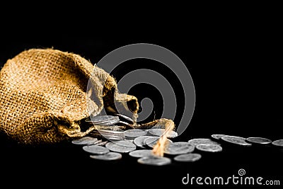 Sack with the thirty silver coins biblical symbol of the betrayal of judas Stock Photo