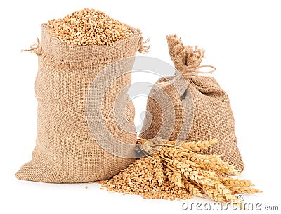 Sacks of wheat grains Stock Photo