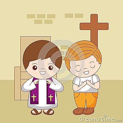 Sacrament of reconciliation cartoons Vector Illustration