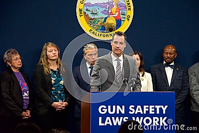 Mike McLively speaking at gun safety press conferenc Editorial Stock Photo