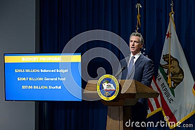 Governor Gavin Newsom introducing and discussing his 2024-25 state budge proposal Editorial Stock Photo