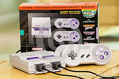 Super Nintendo Classic Edition Console and Box Editorial Stock Photo