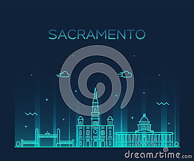 Sacramento skyline California USA vector line city Vector Illustration