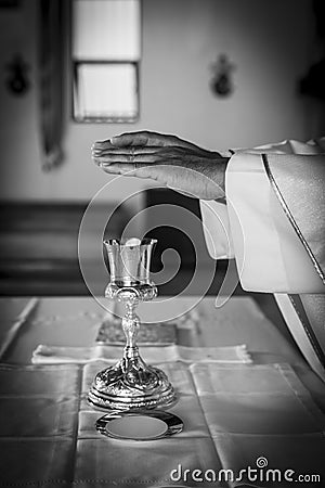 Sacraments of the Catholic Christian religion in church Stock Photo