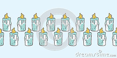 Sacred Candle Magic. Seamless Vector Border Drawing Vector Illustration