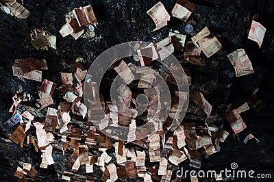 Sacred cave ceiling covered by banknotes Stock Photo
