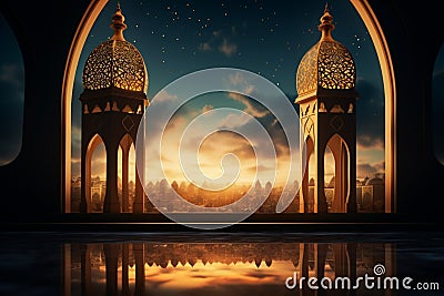 Sacred celebration Ramadan Kareem with mosque, lantern, and divine backdrop Stock Photo