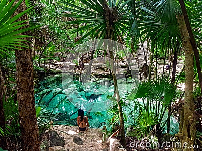 Sacred cenote azul in Tulum, Yucatan Peninsula, Mexico Stock Photo