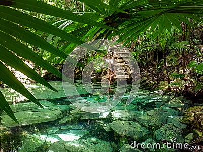 Sacred cenote azul in Tulum, Yucatan Peninsula, Mexico Stock Photo