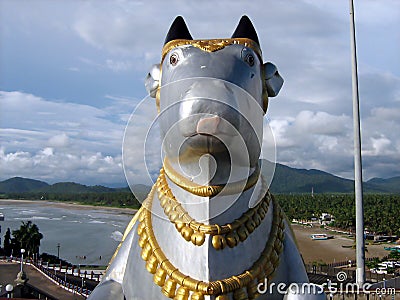 Sacred cow idol on beach Stock Photo