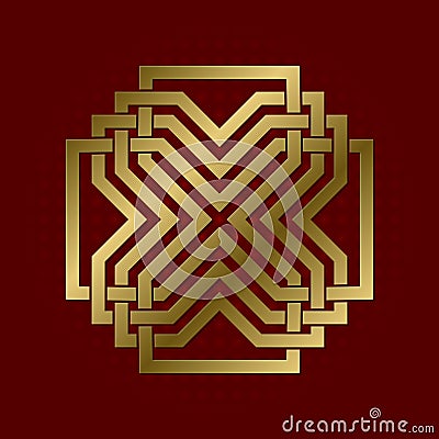 Sacred geometric symbol of cruciform plexus. Golden magical logo Vector Illustration