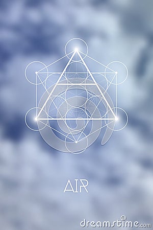 Sacred geometry Air element symbol inside Metatron Cube and Flower of Life in front of natural blurry background Stock Photo