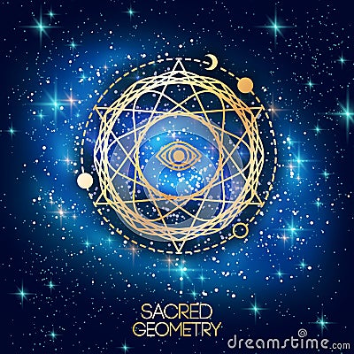 Sacred Geometry Emblem with Eye in Star Vector Illustration