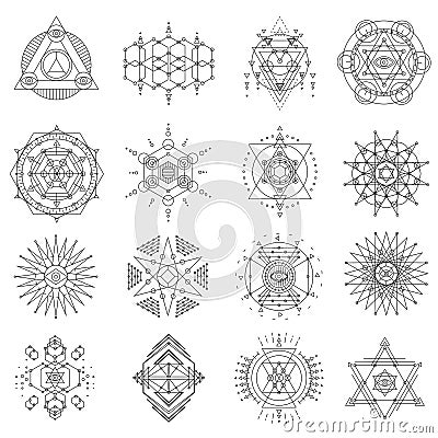 Sacred geometry line art set Vector Illustration