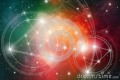 Sacred geometry. Mathematics, nature, and spirituality in Space. The formula of nature. Stock Photo