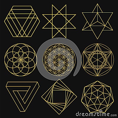 Sacred Geometry. Set of nine figures. Vector illustration. Vector Illustration