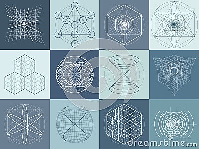 Sacred geometry symbols and elements set Vector Illustration