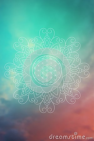 Sacred geometry zentangle inspired design template with oriental tribal ornaments. Stock Photo