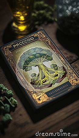 The Sacred Greens: An AI Revealed Tarot Card Embracing the Healing Power of Broccoli Cartoon Illustration