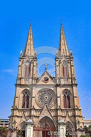 Sacred Heart Cathedral. is a Gothic Revival Roman Catholic cathedral in Guangzhou, China Editorial Stock Photo